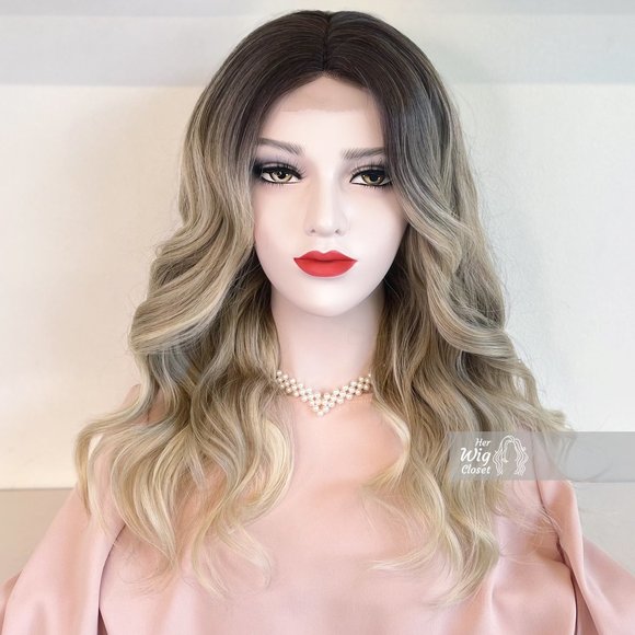 Dark Roots Vanilla Blonde Natural Ombre Wavy Lace Front Wig | Penny - Picture 7 of 13